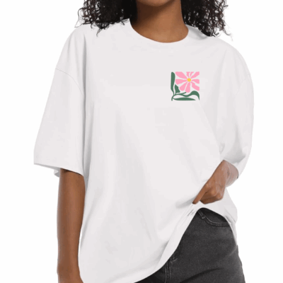 White Washed Vintage Oversize T w/ Pink Flower